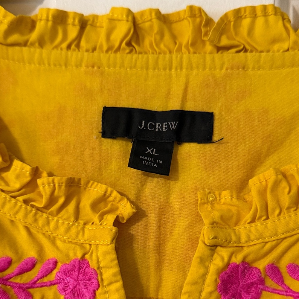J. Crew Yellow Blouse with Pink Embroidery - Picture 2 of 5